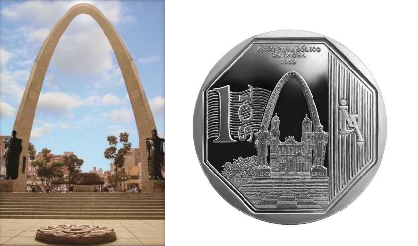 Peru collectors coin remembers War of the Pacific with Tacna arch